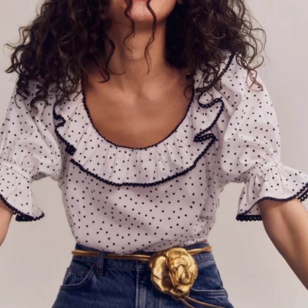 Reformation Polka Dot Ruffle Blouse